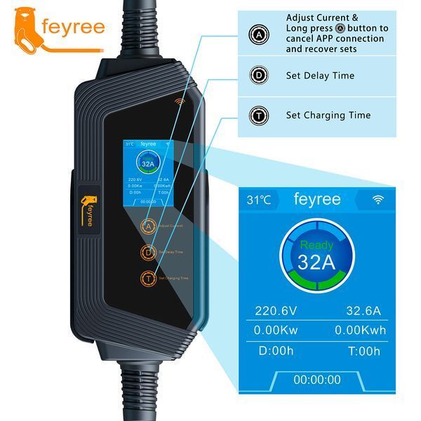Зарядка для електромобіля GB/T AC 7.4 кВт 32А 1-фаза Hero Wi-Fi FEYREE (FY7-32-1PH-GB/T-H8) FY7-32-1PH-GB/T-H8 фото