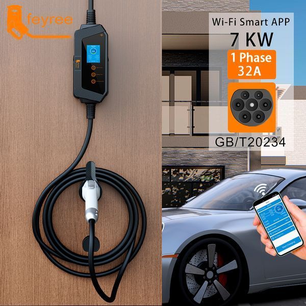Зарядка для електромобіля GB/T AC 7.4 кВт 32А 1-фаза Hero Wi-Fi FEYREE (FY7-32-1PH-GB/T-H8) FY7-32-1PH-GB/T-H8 фото