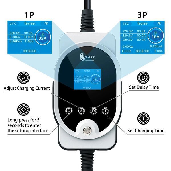 Зарядка для електромобіля Type 1 7.4 кВт 32A 1-фаза Wi-Fi Master FEYREE (FY7-32-1PH-TP1-M8) FY7-32-1PH-TP1-M8 фото