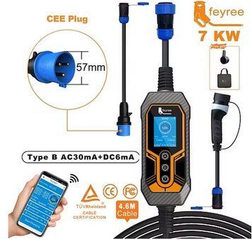 Зарядка для електромобіля Type 2 7.4 кВт 32А1-фаза WI-FI Lion King Replaceabl FEYREE (FY7-32-1PH-TP2-K8-CU) FY7-32-1PH-TP2-K8-CU фото